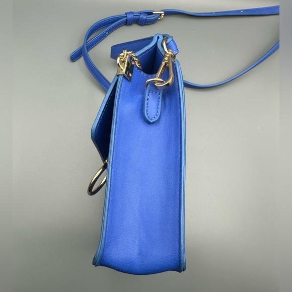 Moda Luxe Elianna Crossbody Bag Cobalt Blue Perforated Mini Bag Gold Ring Accent - Picture 8 of 16